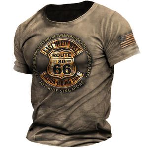 Mens Tshirts Vintage T Shirts For Men 3D Print American Top Short Sleeve Overdized Tee Hip Hop Oneck 66 Route Tshirts Clothing Camiseta 230724