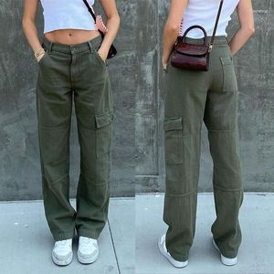 Women's Jeans Brown Vintage Cargo Women Fashion Pockets Indie Aesthetics Low Waist Pants Loose Casual Straight Trousers 90s Streetwear