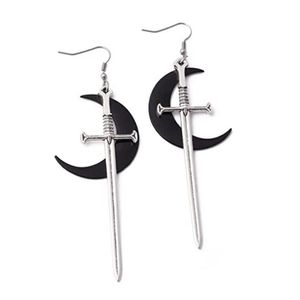 Charm Novely Bat Animals Formar Stora Hoop Gothic Women Earrings Dark Witch Pendant Earring Moon Sword Drop Leverans smycken Dheu3