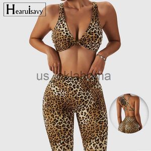 Completo da yoga Completo sportivo da donna Set da 2 pezzi Tuta da ginnastica da allenamento Reggiseno leopardato da corsa Set da yoga Vita alta Leggings leopardati Pantaloncini da donna J230725