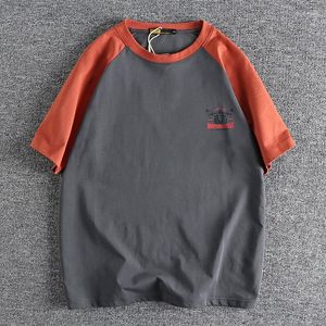 T-shirt da uomo T-shirt a maniche corte stampata da motociclista minimalista per maniche raglan Trend di colore a contrasto Half 305