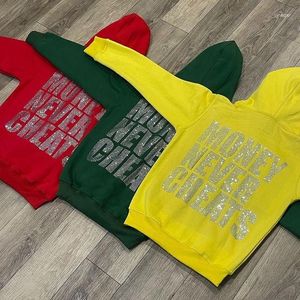 メンズフーディーズメンY2Kファッションフーディーラインストーンレターグラフィックプリントジップ服ゴス長袖スウェットシャツ特大トップス