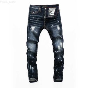 Niedźwiedź męski klasyczny moda pp man rock moto męski design Raped Distressed Curny Denim Biker Plein Jeans 157493 L230724