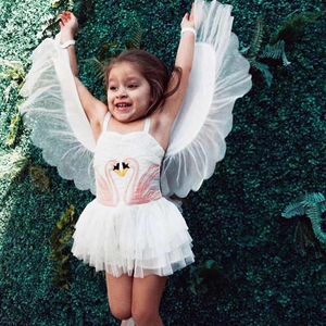 Ins Fashion Girls Dress Swan Ricamo Baby Girl Princess Dress con Wing Brand Bambini Abiti per ragazza Abiti estivi