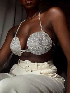 Kvinntankar Camis Deive Teger 2023 Summer Women's Crystal Diamond Bikini Bra Chain Jewelry Sexig Suspender Top Nightclub Clothing 230721