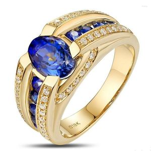 クラスターリングAustyn Business Men's Fashion Luxury Blue Gem Ring Wedding Engagement Party Jewelry Gift Silver Pearl