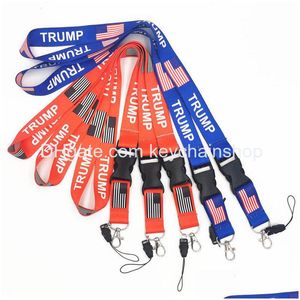 Ключевые кольца Trump Lanyards Party Party Award USA Flag Id Badge Braps Кольцевые ремни для мобильного телефона доставки ювелирных изделий Dhohb