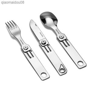 3 I 1 campingens bestick Set Knife Fork Spoon Rostfritt stål Portabelt och löstagbart L230704