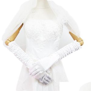 Luvas de cinco dedos longo cetim elegante para noiva casamento nupcial mulheres dedo Gants casamento suprimentos vermelho preto rosa azul roxo gota Dhazi