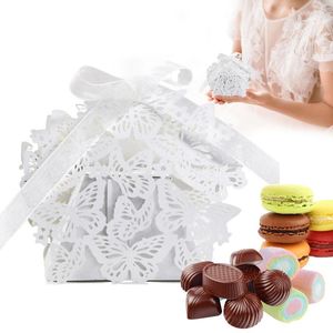 Hediye sargısı kelebek içi boş şeker kutusu 50pcs narin kurabiye kutuları düğün iyilikleri sevimli çikolata için