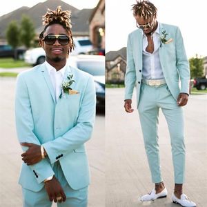 Mint Green Mens Suits Slim Fit Two Pieces Beach Groomsmen Wedding Tuxedos For Men Peaked Lapel Formal Prom Suit Jacket Pants2479