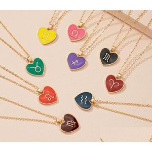 Pendant Necklaces Colorf Jewelry 18K Gold Plated Star Sign Necklace Stainless Steel Heart Shape Enamel 12 Zodiac For Girls Gift Drop D Dhtcp