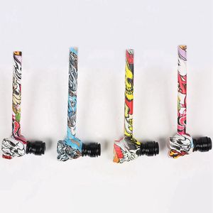 New Colorful Skull Style Thick Glass Pipes Portable Filter Screen Dry Herb Tobacco Spoon Metal Bowl With Cover Smoking Bong Holder Innovative Pattern Hand Tube