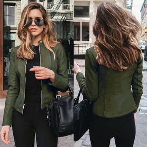 Kvinnorjackor 2023 Spring Women's Leather Jacket Slim Thin Pu Women Casual Long Sleeve Coats Outwear Faux Plus Size