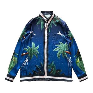 High quality CASABLANCA button up shirt starry night view coconut tree print men's and women's loose and versatile silk long sleeved shirt