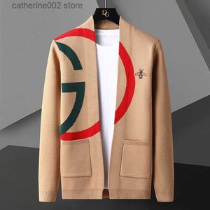 Camisolas masculinas High end Marca Little Bee Bordado Malha Cardigã Masculino Outono e Inverno Nova Moda Personalidade Camisola Casaco Casual Masculino T230724