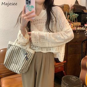 Maglioni da donna Scava fuori Maglieria Pullover Donna Sottile Chic Baggy Protezione solare Grembiule Pigrizia Ritagliata Vintage Ins Moda semplice