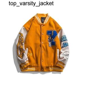 Novo 23ss Jaquetas Masculinas Masculina Varsity Bomber Jacket Laranja Azul Pelúcia Bordado Casacos Grandes Beisebol Letterman University Jaqueta Letterman Masculina Feminina