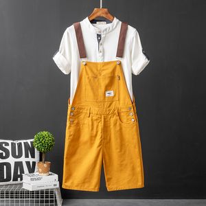 2021 Summer Men Bib Pants Solid Color Casual Shorts Jumpsuits Streetwear Joggers Multi Pockets Fashion Suspenders Cargo Overalls