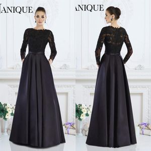 Janique Black Long SleevesエレガントなフォーマルなドレスA-Line Jewell Lace Beaded Mother of the Bride Dress