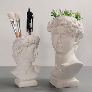 Vases créatif porte-stylo résine David Sculpture Portrait Statue maquillage brosse boîte de rangement pot de fleurs Vase Art artisanat jardin décor