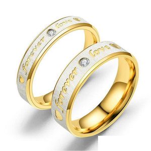 Couple Rings Fashion Love For Women Accessories Stainless Steel Men Jewelry Engagement Gold Crystal Ring Drop Delivery