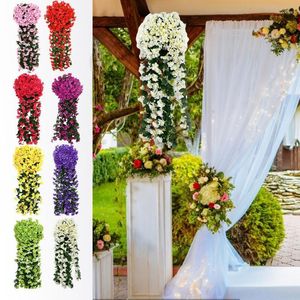 Dekorativa blommor konstgjorda hängande siden garland grön växt ratta extra lång hem bröllop trädgård dekoration tillbehör