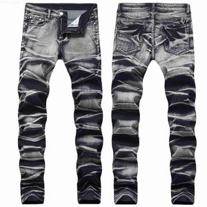 Jeans da uomo Mens High Street Fashion Casual Style Uomo Streetwear Stretch Straight Blue Jean Pants Asian Size L230724