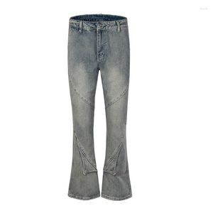 Men's Jeans Hi Street Vintage Blue Pants Multi Pockets Patchwork Streetwear Denim Trousers For Male