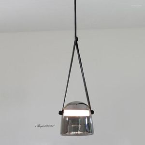 Pendant Lamps Nordic Smoky Gray Led Lights Belt Suspension Dining Room Lamp Simple Glass Chandelier Lighting Living Home Decor