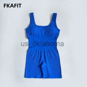 Yoga kıyafeti kesintisiz kadınlar yoga takım elbise egzersiz sikeli kare boyun kolsuz tekli yoga setleri şortla fitness bodysuit spor giyim j230725