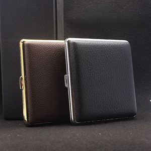 20 Pcs Holds Stainless Steel Clip Head Layer Leather Metal Tobacco Box Men's High-grade Gift Leather Cigarette Case Factory Direct Sale