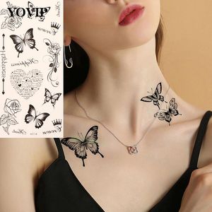 1Pcs Butterfly Waterproof Temporary Tattoo Stickers Moth Rose Flower Dark Flash Tatto Women Sexy Body Art Arm Neck Fake Tattoos