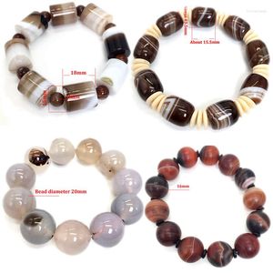 Bangle Natural Round Gem Stone Agates Onyx Men Bracelets 12-20mm Brown Stripe Ethnic Rosary Energy Beads Prayer Wristband