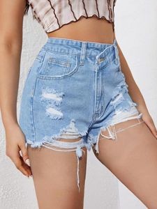 Kvinnors shorts mode himmel blå damhål hög midja denim