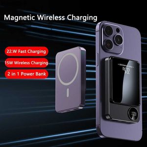 Banco de energia sem fio magnético Qi de 20.000 mAh para iPhone 14 Huawei Samsung Xiaomi Carregamento rápido 22,5 W Poverbank com anel magnético L230619