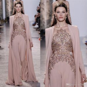 2019 Elie Saab Dresses Evening Wear Long Sleeves Sheer Jewel Neckline Beaded Evening Gowns Chiffon prom Dress203U