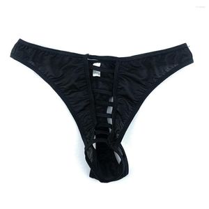 Underpants High-Quality Man Underwear Sexy Fishnet Open Crotch Briefs Thong T-Back G-String Orange Black Yellow Green Blue