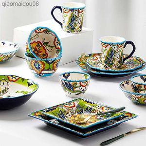 European Creative Hand-painted Ceramic Plate Home Fashion Irregular Western Food Plate Home Dish Set Housewarming Gift Tableware L230704