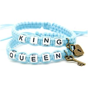 Charm Bracelets 2Pcs/Pair Couple Solid Blue King And Queen With Key Lock Rope Chains Lovers Gift Handmade Accessories Drop Delivery Je Dhfzd