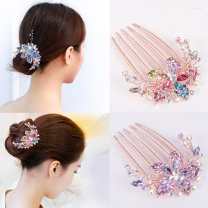 Haarspangen, exquisiter Brautschmuck, Kristall-Damen-Strass-Blumen-Brötchen-Clip, Fünf-Zahn-Kamm, handgefertigtes Geschenk