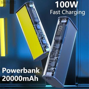 20000mAh 100W Transparent PowerBank Mini Portable Externt Battery Pack 22,5W Snabbladdare för iPhone 14 Pro Max Samsung Huawei L230619