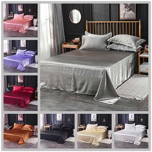 Whole Luxury 100% Satin Silk White 1PCS Flat Sheet Silky Queen King Bed Sheets For Women Men Y200417259f