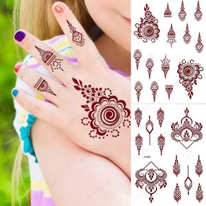 Brown Henna Tattoo Sticker for Children Waterproof Temporary Tattoos Small Size Mehndi Fake Tattoo for Hand Girl Sleeve Body Art