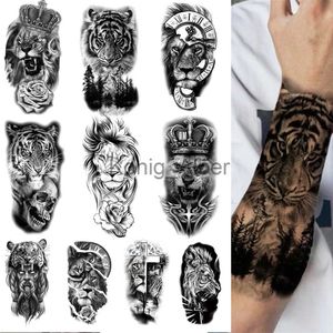 Tillfälliga tatueringar 10 bit/set vattentät tillfällig tatuering klistermärke Lion King Rose Tiger Skalle Forest Flower Body Arm Art Cool Sleeve Man Women X0724