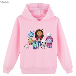 Casaco de bonecas com capuz para crianças primavera outono gabbys casacos de manga comprida meninos desenhos animados gabbys gatos moletom meninas roupas casuais l230625