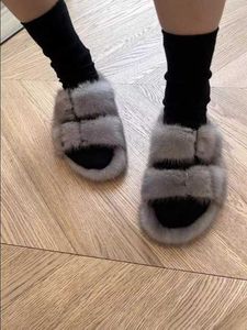 Designer Rutschen Luxus Nerz Fell Hausschuhe Echt Nerz Haar Sandalen Doppel Schnalle Pelz Schuhe Für Frauen Flauschigen Rutschen # h0914