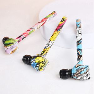 New Colorful Skull Style Thick Glass Pipes Portable Filter Screen Dry Herb Tobacco Spoon Metal Bowl With Cover Smoking Bong Holder Innovative Pattern Hand Tube DHL