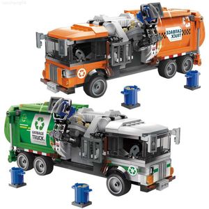 Blocks City Series Garbage Truck Sanitation Vehicle Building Blocks Cleaning Car Model With Figure Bricks Toys For Kid Birthday Gifts L230724