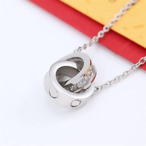 Silver Gold Love Necklace Jewelry Lady Women Double Ring Cz Stones Pendant Necklace Good Gift3204
